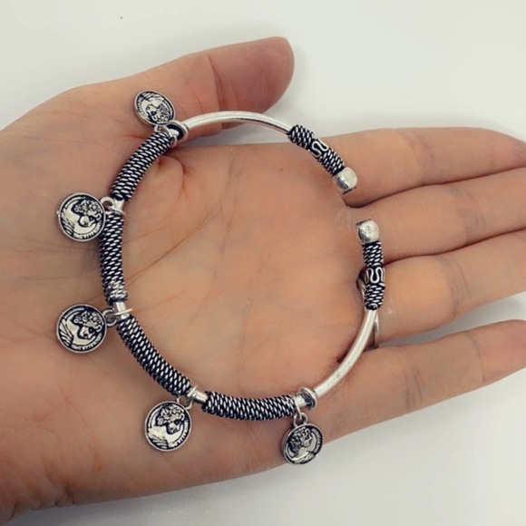 Handcrafted Coin Charm Bracelet | Adjustable Tibetan Silver Boho Bangle - Picture 9 of 15